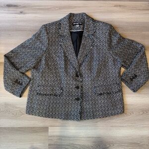 Karl Lagerfeld Charcoal Black White Tweed Blazer 22W